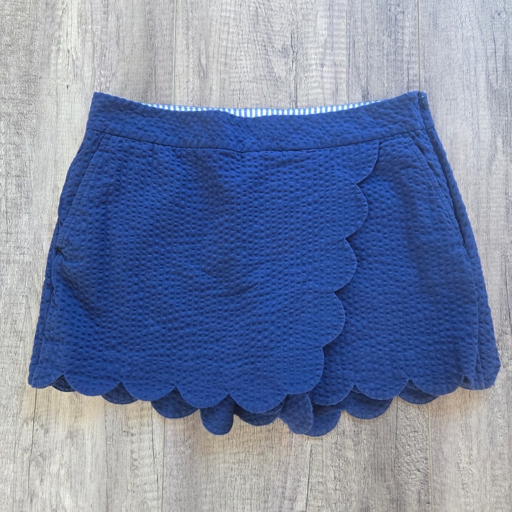 Vineyard Vines Navy Blue Seersucker Scalloped Wrap Skort Size 6 Womens